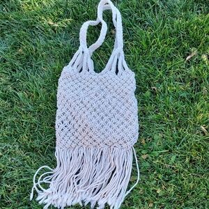 Raphl Lauren-Polo Jeans Co.Cream Macrame Boho Tote Bag